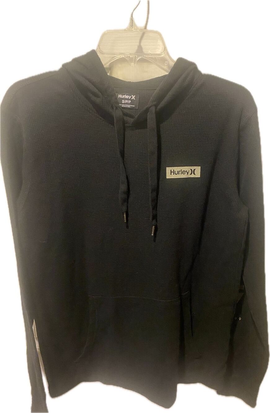 Hurley Men's Waffle Knit Thermal Hoodie Dark Gray Black Size Small S/P/P